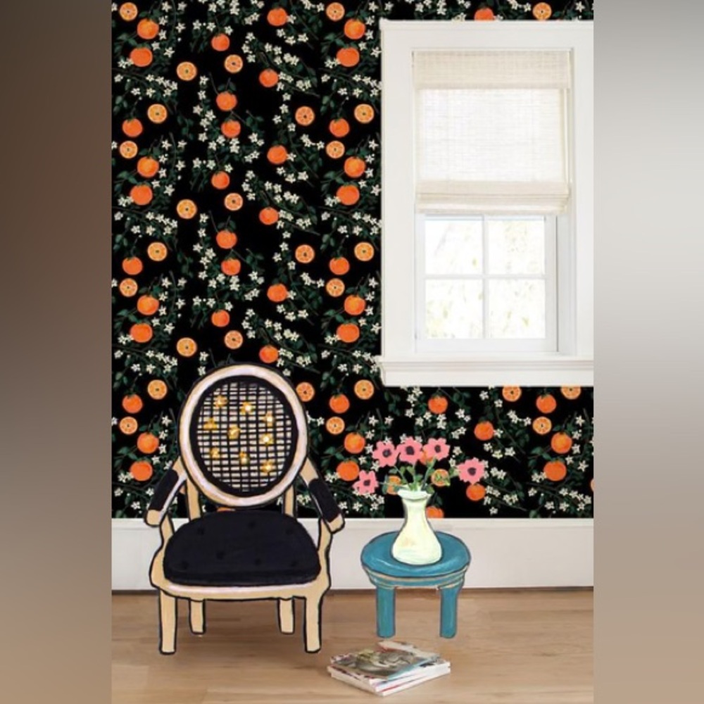 New Anthropologie Wallshoppe Carly Beck Arance Dolci Fruit Floral Wallpaper